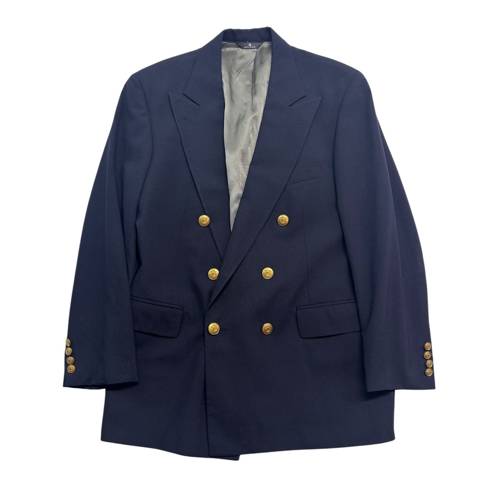 vtg Ralph Lauren Chaps 42S Navy Double Breasted Gold Buttons Blazer Jacket USA